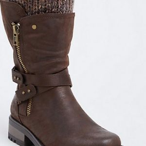 Torrid  brown Faux Leathrr buckle sweater boot.